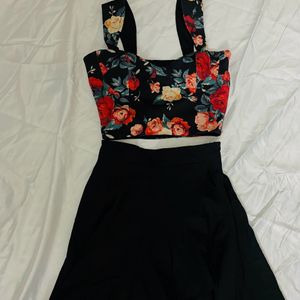 Ewa Young Black Floral Crop Top & Skirt (Can Swap)