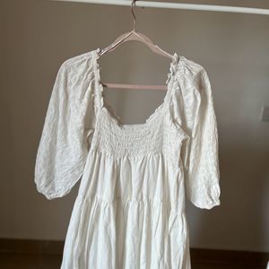 Broderie White Cotton Midi Dress