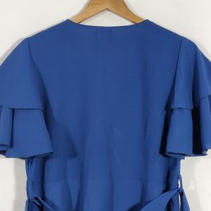 Sabrinaa Blue Neck Umbrella Sleeves Tops (Women's)