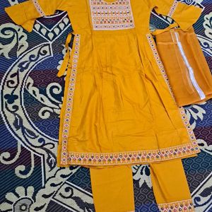 Nyra Cut Kurta Set IN Pretty Mustard Color