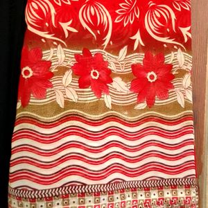 New Red And Beige Color Floral Saree