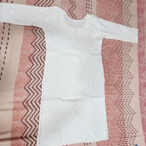 White Chickenkari Kurti