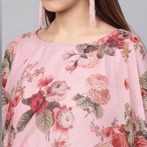 Ahalya Women Pink Floral A Line Fusion Dresses Siz