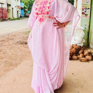 Kaftan Saree With Belt And Stitched Blouse