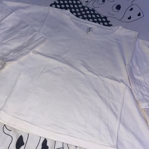 H&M White Crop Oversized Tshirt