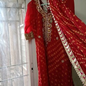 Red Bandhani Top And Dupatta