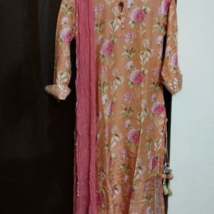 Pure Muslin Kurti With Chiffon Dupatta