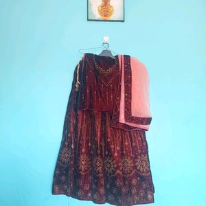 Lacha, Blouse Unstitched, Dupatta! ( 3 Pieces )