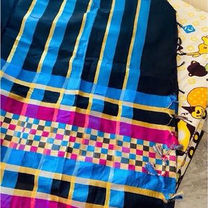 Blue Work Blouse And Black Saree