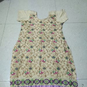 Golden Full Embroidery Kurti