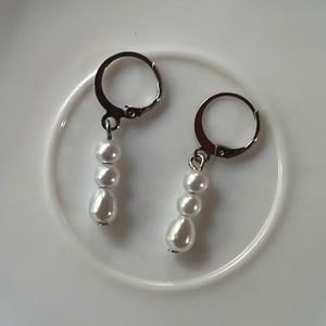 Silver Pearl Hoop Earrings