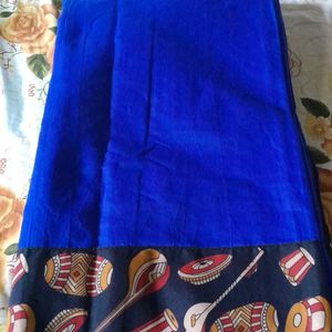 Blue Saree with Kalamkari Print