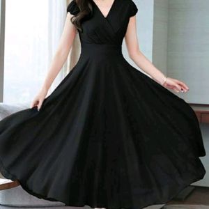 Black Cross Neck Georgette Long Dress