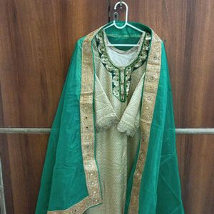 Forn Fabric Golden Glittering Kurta With Dupatta