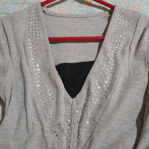 Grey Long Sleeves Tops