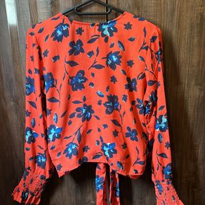 Orange Flora Print Crop Top