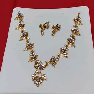 Lilac Stone Gold Plated Necklace With Earrings