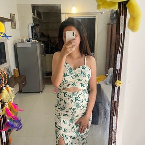 White Green Midi Dress