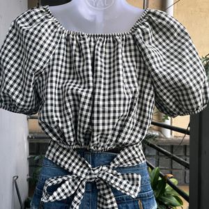 Black And White Gingham Crop Top 🎀