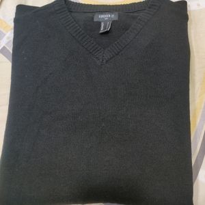 Forever21 Men Solid Vneck Black Sweater