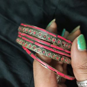 Pure Brass Vintage Red Meenakari Bangle Set