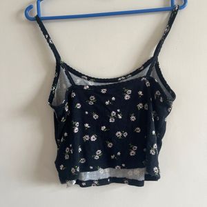 F21 Black Crop Top With Floral Print