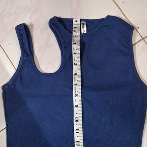 Shoulder Cut Dark Blue Crop Top