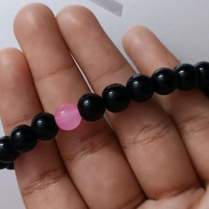 Black Bracelet With Pink Stone