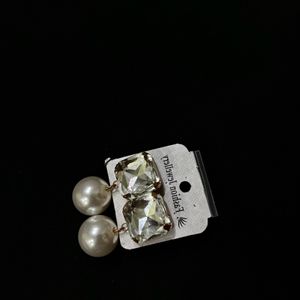 Zirconia Crystal And Faux Pearl Drop Earrings