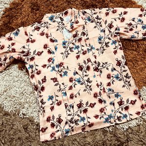 Ajio Peach Floral Top For Women (Size M)