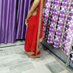 Beautiful Red Saree,without Blouse