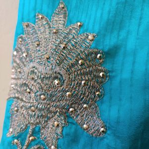 Glittery Cyan Grand Work Saree