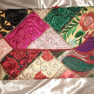 Pretty Embroidered Multicolour Clutch/sling Bag With  Big Storage