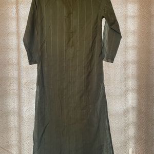 Sea Green Cotton Kurta with Subtle Striped Texture