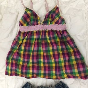 🌸 Sundress Babydoll Plaid Strappy Tank Top