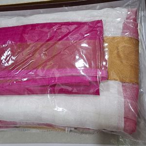 Half &Half Saree Model White And Pink Combination