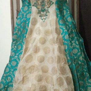 Green Cream Ethnic Gown