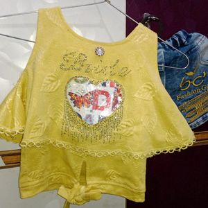 (1.5 Yr-2.5yr)Yellow Top With denim Shorts