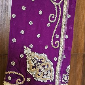 Purple Georgette Pure Saree Heavy Work