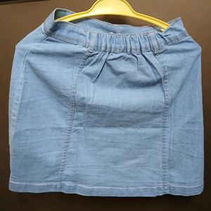 Denim Light Blue Solid Skirt