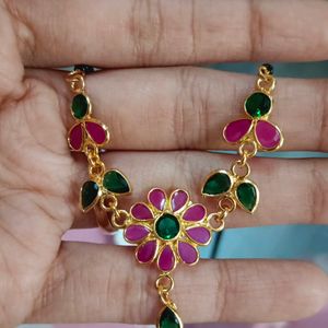 Pink And Green 1gramgold Flower Mangalsutra