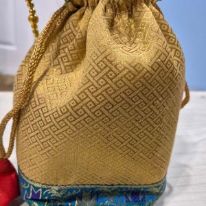 Handmade Golden Banarasi Potli Style Handbag