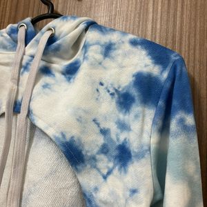 Tie Dye Hues Of Blue Crop Hoodie