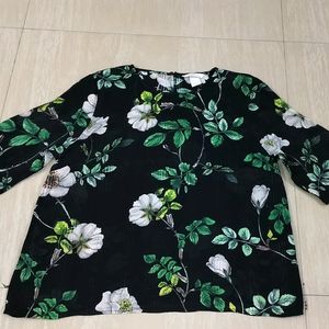 H&M Black & Green Floral Print Top