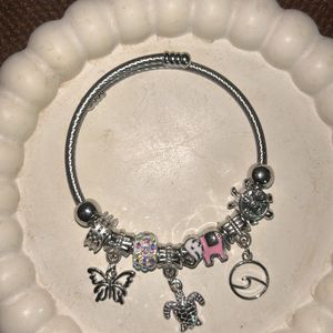 Silver Pink Charm Bracelet