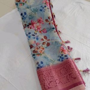 cotton linen digital printed saree