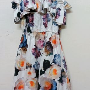 Off Shoulder Knee Length Floral Dress