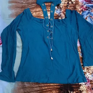 Blue Wide Neck Top