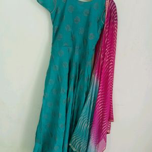 Blue Anarkali Gown With Dupatta