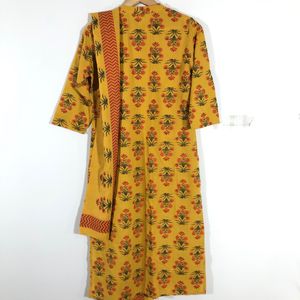 Mustard Yellow Printed Kurta & Dupatta (Women’s)